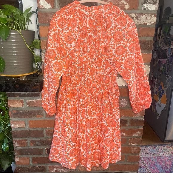 J.CREW RUFFLE Collar Orange Mini Dress, cotton poplin floral boutique. Small - Picture 6 of 10